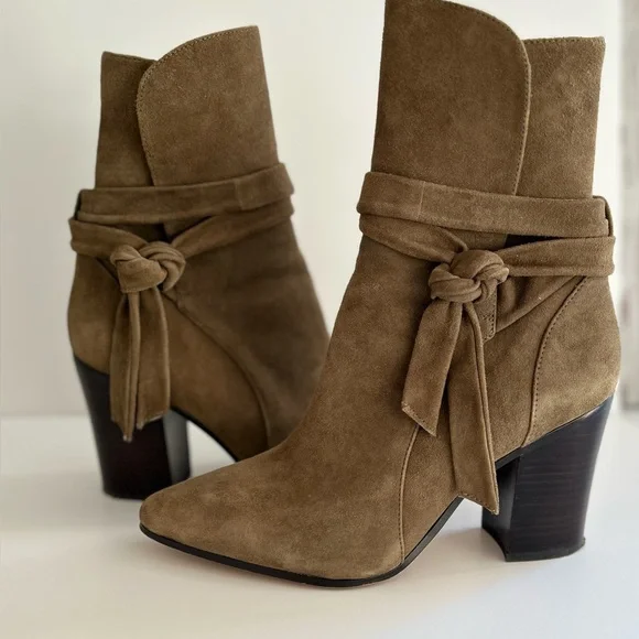 Banana Republic Ankle Boots CantonSuede Olive Green Wrap Around Tie  8.5 - Picture 8 of 11